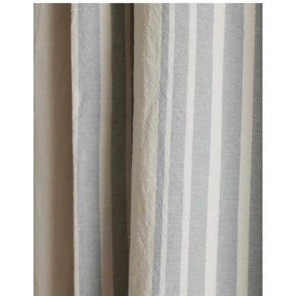 Coastal Stripe Linen Cotton Light Filtering Panel Set 48X 84" Set of 2 Blue # 11 - Picture 9 of 9